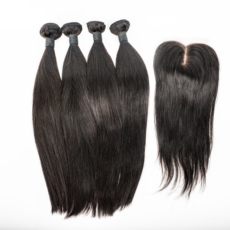 Bundles with closure,3 bundles of brazilian hair with closure,curly hair with closure HN261